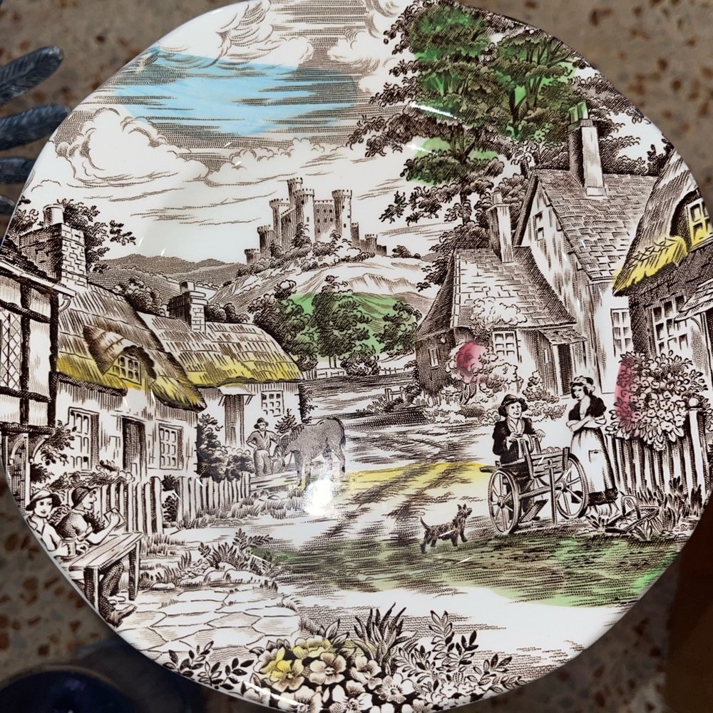 Sale!!Wedgwood Village Scene Ceramic Plate with Brown and green accents